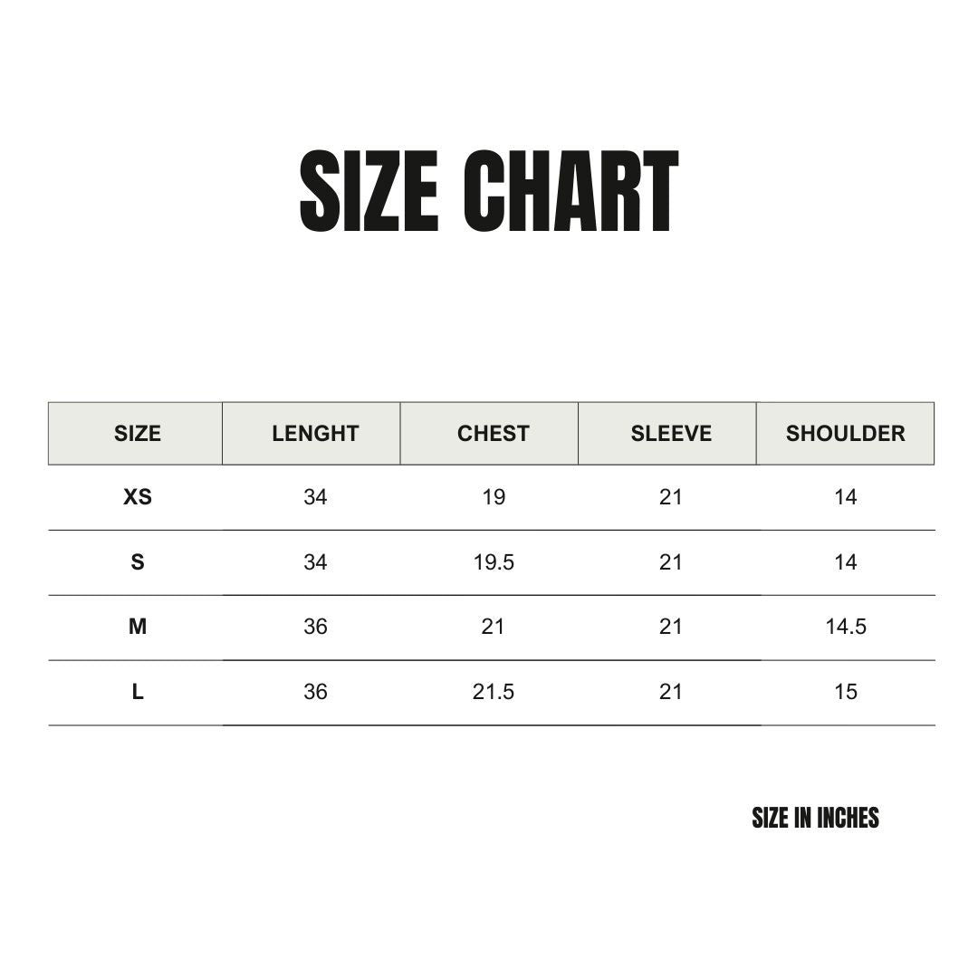 Size chart front
