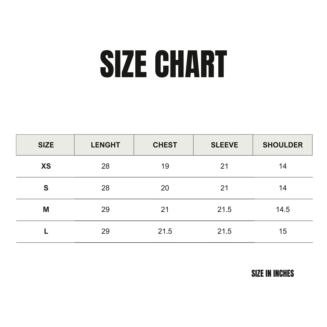 Size chart front