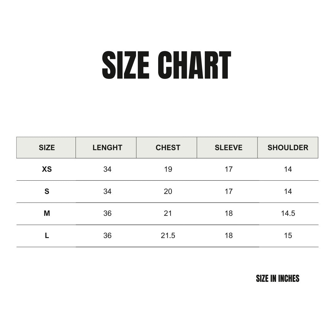 Size chart front